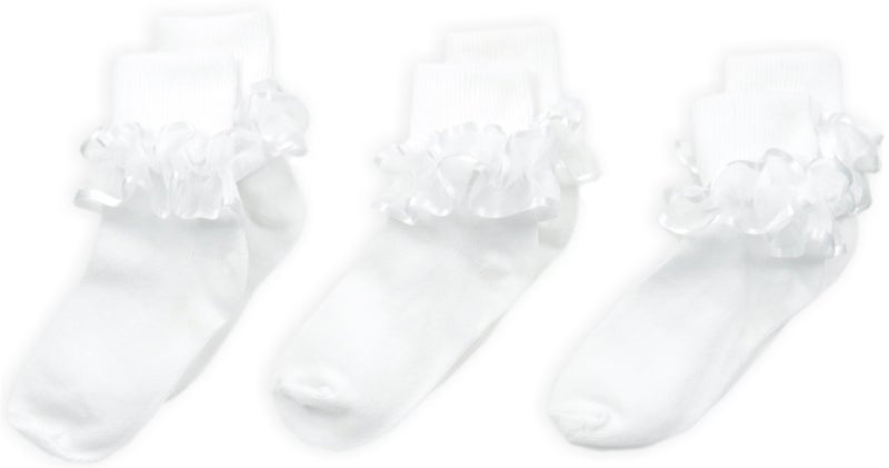 Jefferies Socks Big Girls' Frilly Lace Socks 3 Pair Pack, White, Small - Image 1